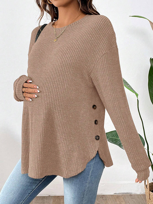 Beaumama t-shirts grossesse casual tous les jours rayé fendu le côté boutonnage femme enceinte