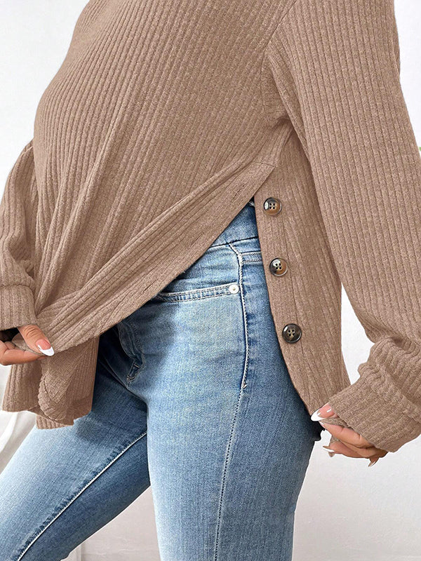 Beaumama t-shirts grossesse casual tous les jours rayé fendu le côté boutonnage femme enceinte