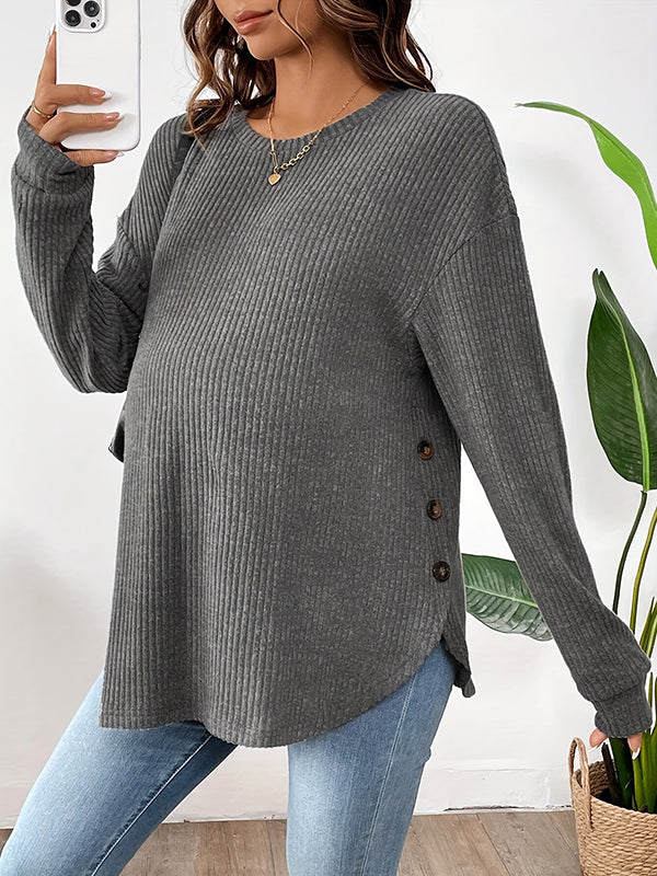 Beaumama t-shirts grossesse casual tous les jours rayé fendu le côté boutonnage femme enceinte
