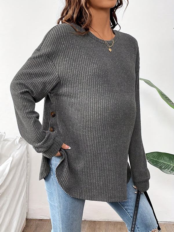 Beaumama t-shirts grossesse casual tous les jours rayé fendu le côté boutonnage femme enceinte