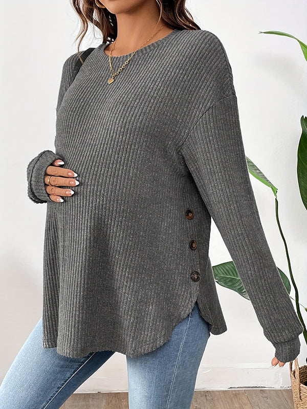Beaumama t-shirts grossesse casual tous les jours rayé fendu le côté boutonnage femme enceinte