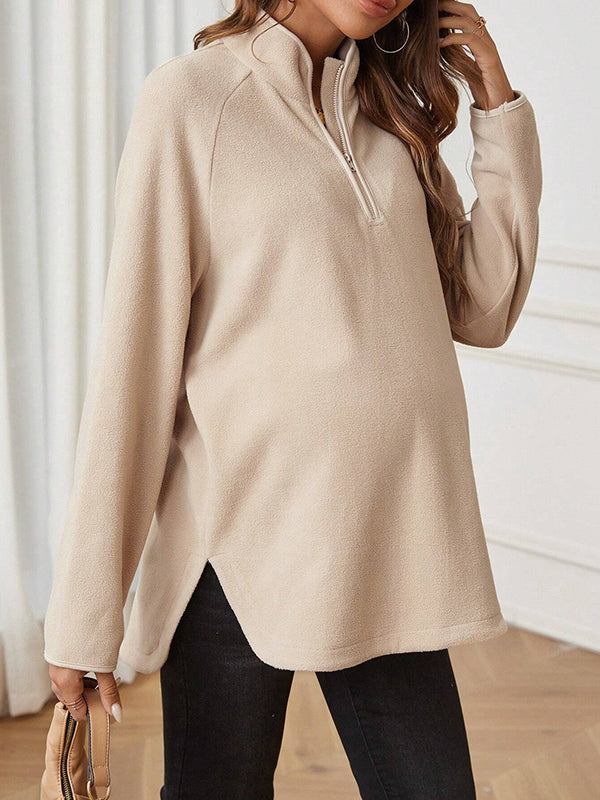 Beaumama t-shirts grossesse casual tous les jours fermeture éclair fendu le côté poilu femme enceinte