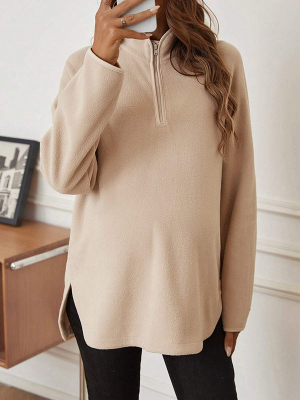 Beaumama t-shirts grossesse casual tous les jours fermeture éclair fendu le côté poilu femme enceinte