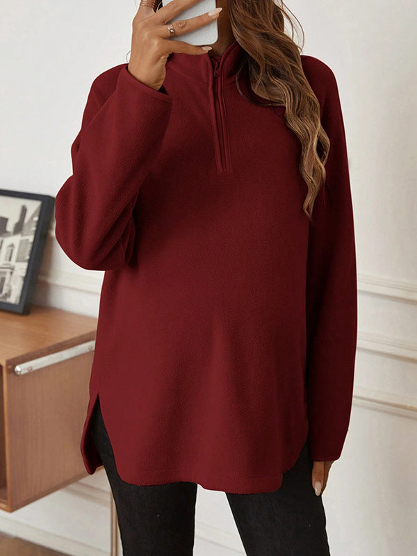 Beaumama t-shirts grossesse casual tous les jours fermeture éclair fendu le côté poilu femme enceinte