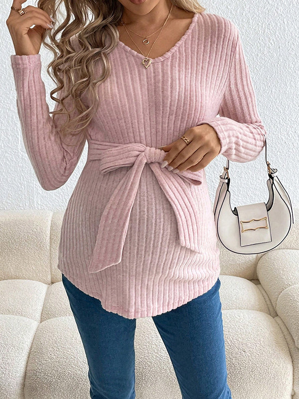 Beaumama t-shirts grossesse casual tous les jours rayé ceinture nœud papillon irrégulier femme enceinte