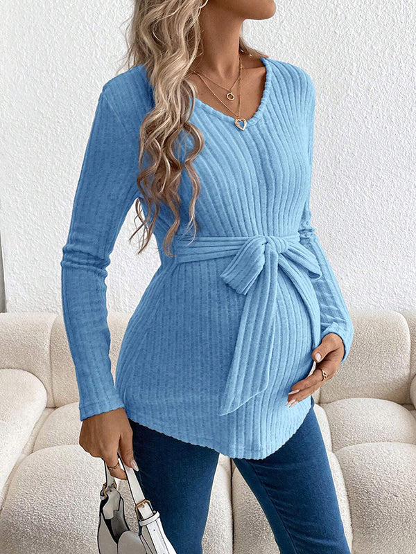 Beaumama t-shirts grossesse casual tous les jours rayé ceinture nœud papillon irrégulier femme enceinte