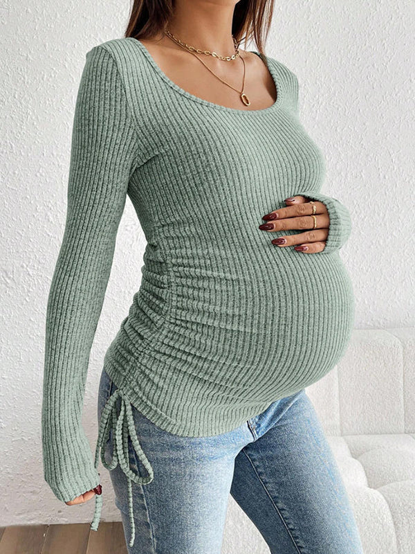 Beaumama t-shirts grossesse casual tous les jours rayé coulisse taille moulante femme enceinte