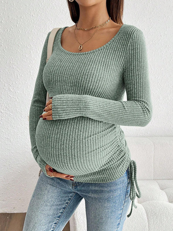 Beaumama t-shirts grossesse casual tous les jours rayé coulisse taille moulante femme enceinte