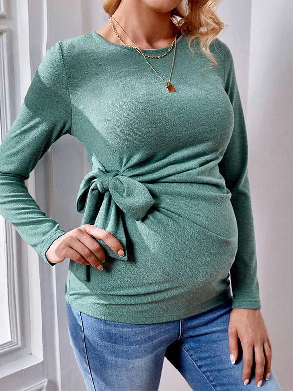 Beaumama t-shirts grossesse casual travail ceinture nœud papillon moulante femme enceinte