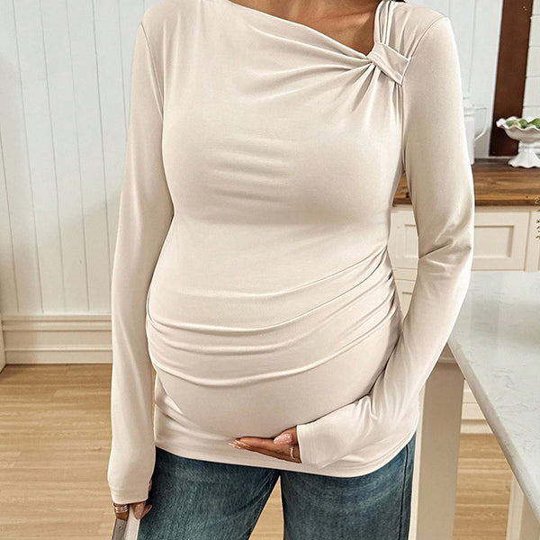 Beaumama t-shirts grossesse chic nœud irrégulier épaule asymétrique moulante femme enceinte