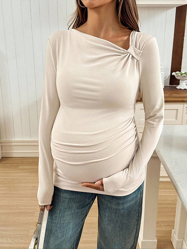Beaumama t-shirts grossesse chic nœud irrégulier épaule asymétrique moulante femme enceinte