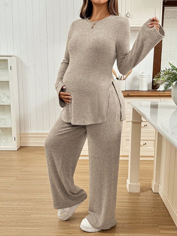 Beaumama t-shirts pantalons grossesse casual 2 pièces fendu le côté rayé femme enceinte