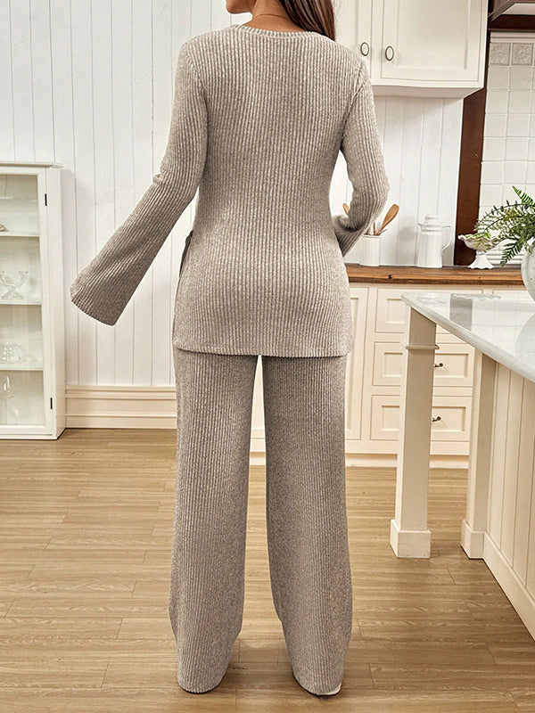 Beaumama t-shirts pantalons grossesse casual 2 pièces fendu le côté rayé femme enceinte