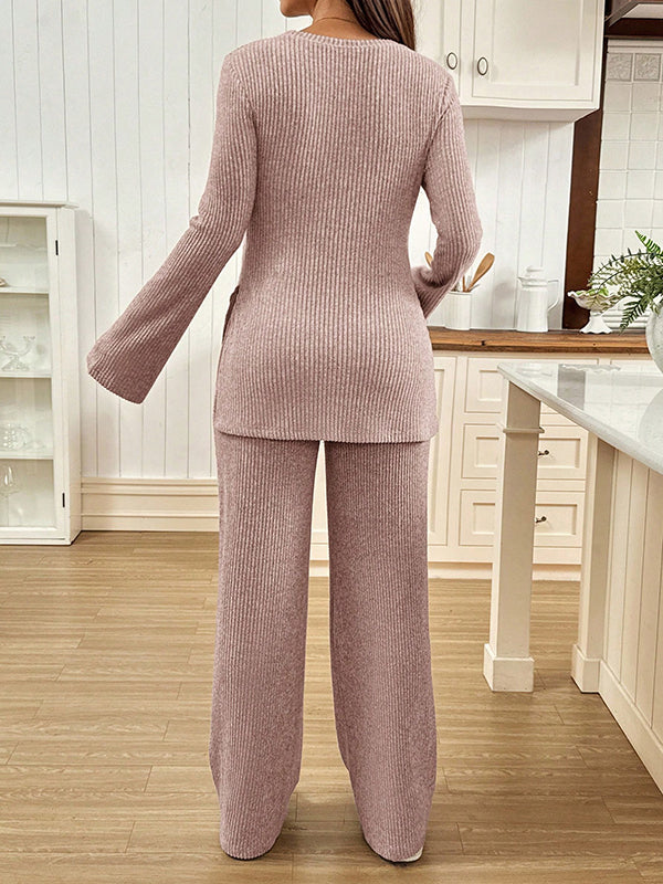 Beaumama t-shirts pantalons grossesse casual 2 pièces fendu le côté rayé femme enceinte