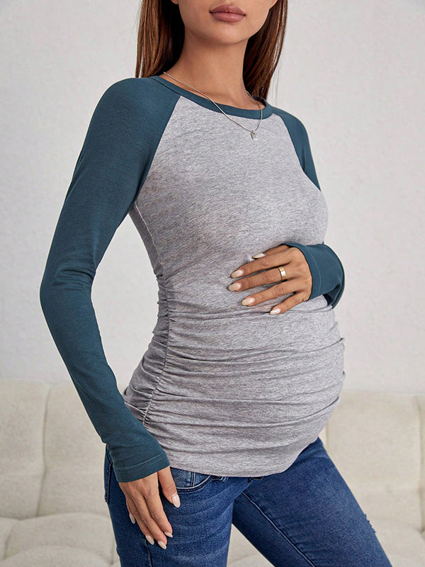 Beaumama t-shirt grossesse casual confortable couleur bloc moulante femme enceinte