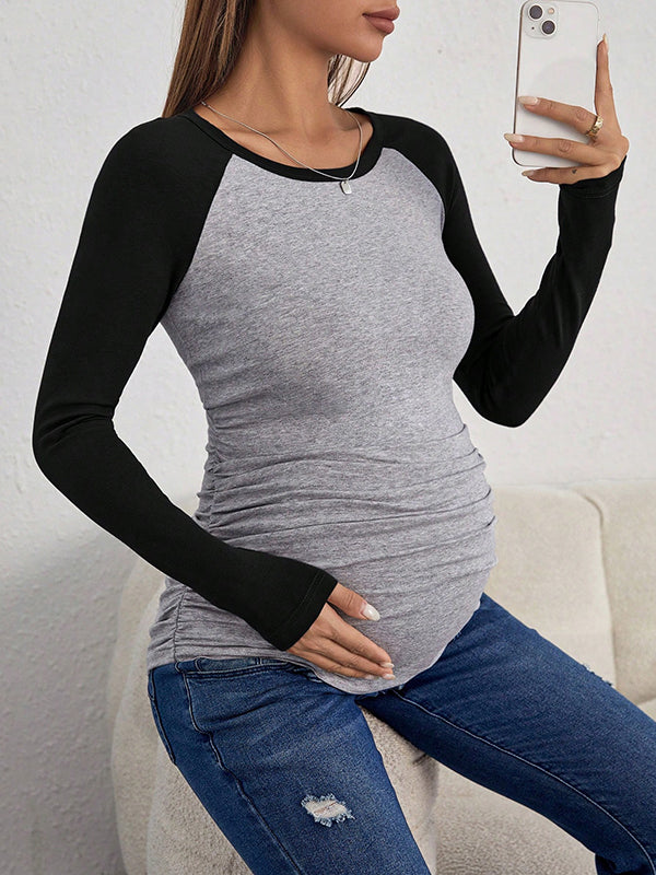 Beaumama t-shirt grossesse casual confortable couleur bloc moulante femme enceinte