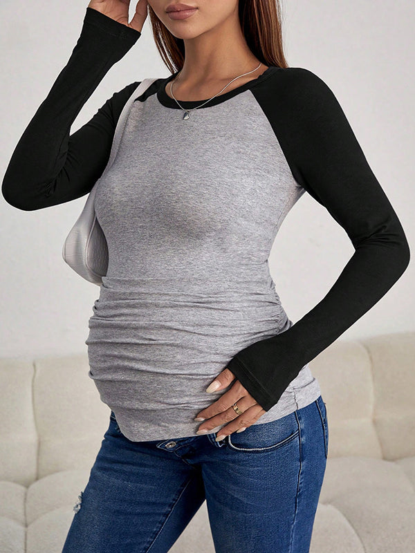 Beaumama t-shirt grossesse casual confortable couleur bloc moulante femme enceinte