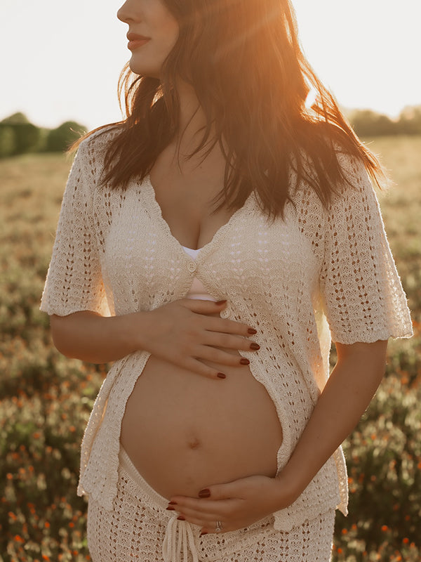 Beaumama t-shirt pantalon grossesse crochet tricot 2 pièces chic femme enceinte