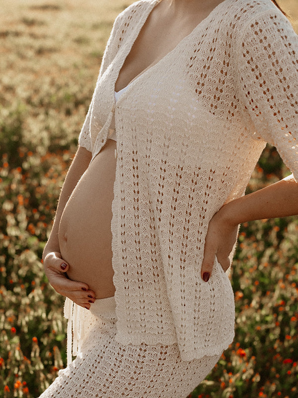 Beaumama t-shirt pantalon grossesse crochet tricot 2 pièces chic femme enceinte