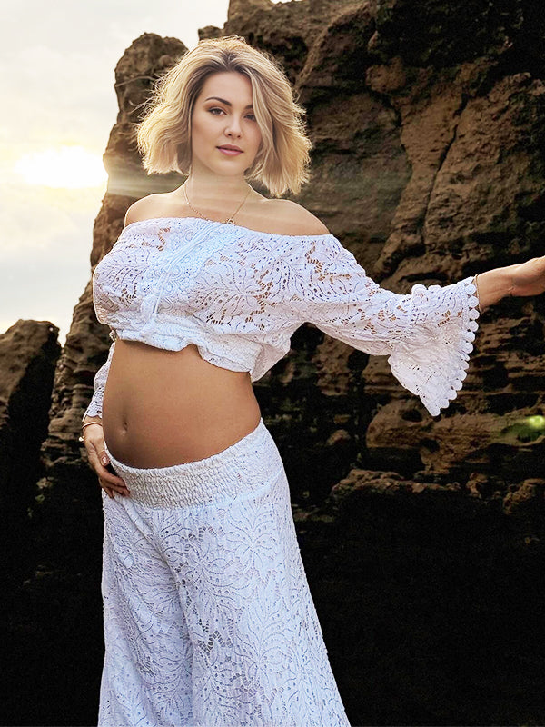 Beaumama ensemble grossesse découpe dentelle imprimé fleurie nœud femme enceinte