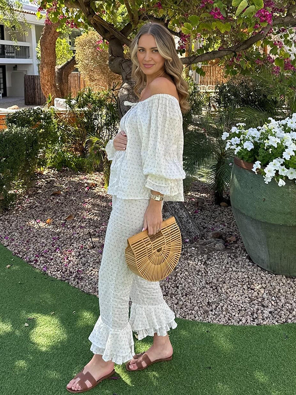 Beaumama blouses pantalons grossesse casual pois volants épaule dénudée costume deux pièces ensembles pyjama femme enceinte