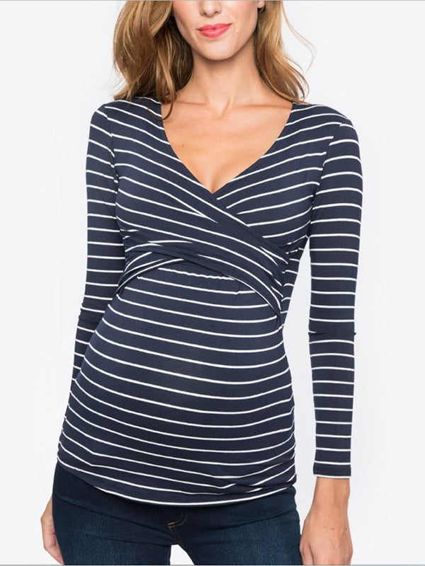 Beaumama t-shirt allaitement grossesse casual chic nœud moulante rayé femme enceinte