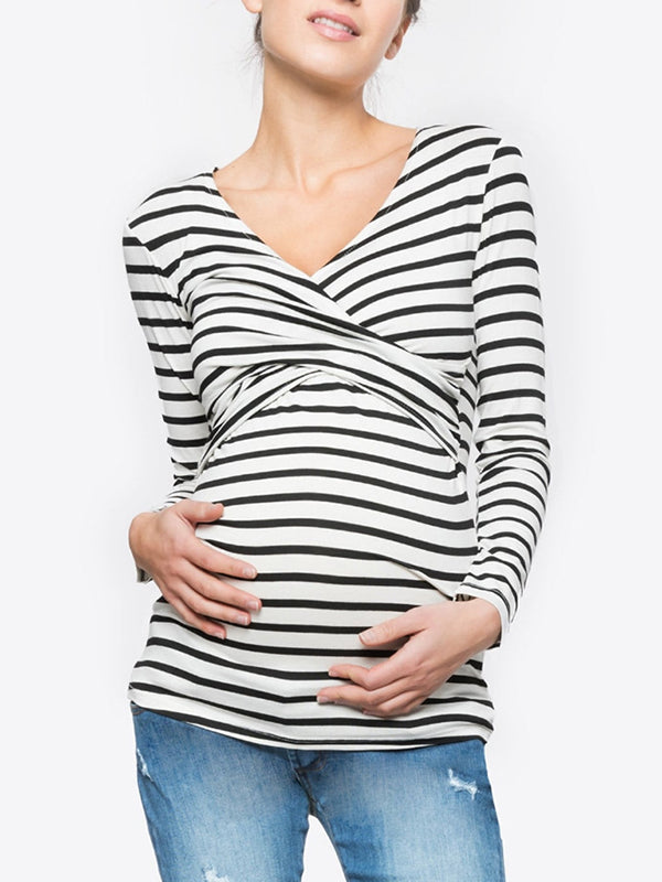 Beaumama t-shirt allaitement grossesse casual chic nœud moulante rayé femme enceinte