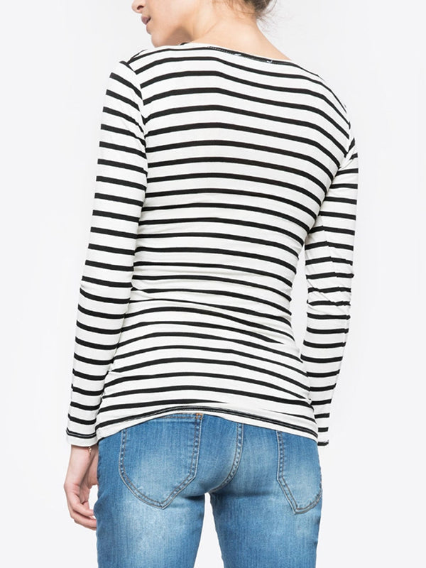 Beaumama t-shirt allaitement grossesse casual chic nœud moulante rayé femme enceinte
