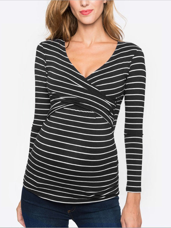 Beaumama t-shirt allaitement grossesse casual chic nœud moulante rayé femme enceinte