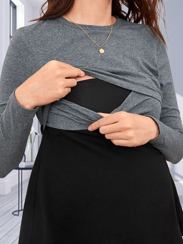Beaumama t-shirt allaitement grossesse casual chic épissage volants couleur bloc femme enceinte