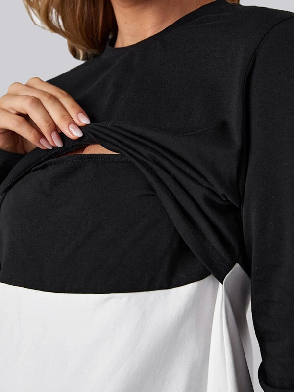 Beaumama t-shirt allaitement grossesse casual chic épissage volants couleur bloc femme enceinte