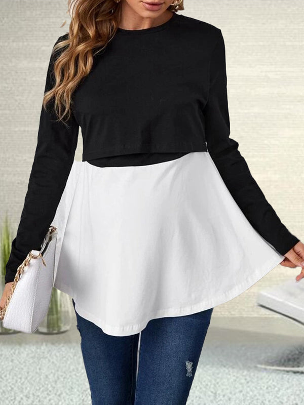 Beaumama t-shirt allaitement grossesse casual chic épissage volants couleur bloc femme enceinte