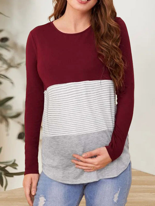Beaumama t-shirt allaitement grossesse casual tous les jours couleur bloc rayé femme enceinte
