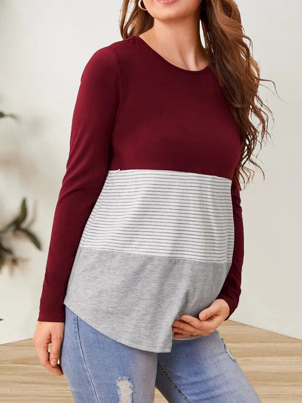 Beaumama t-shirt allaitement grossesse casual tous les jours couleur bloc rayé femme enceinte