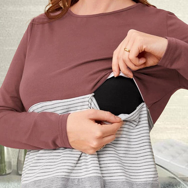Beaumama t-shirt allaitement grossesse casual tous les jours couleur bloc rayé femme enceinte
