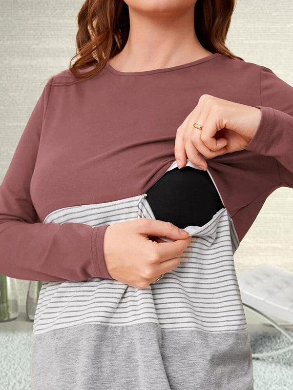 Beaumama t-shirt allaitement grossesse casual tous les jours couleur bloc rayé femme enceinte