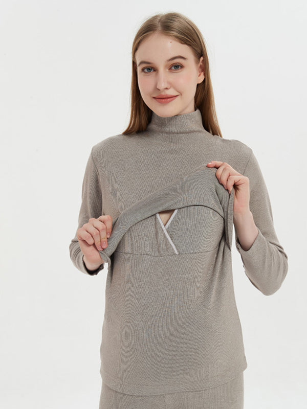 Beaumama t-shirt allaitement grossesse casual confortable épissage col roulé femme enceinte