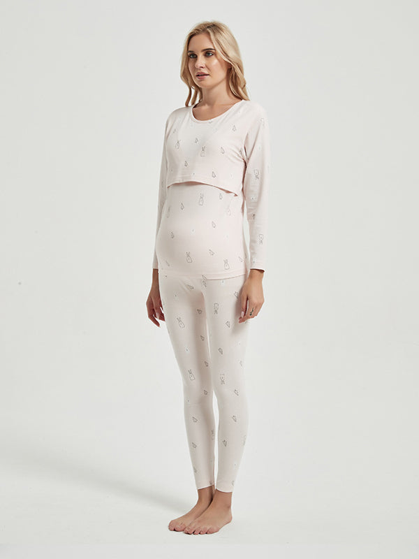 Beaumama ensemble d'allaitement deux pièces grossesse casual confortable lapin coeur épissage t-shirt pantalon femme enceinte
