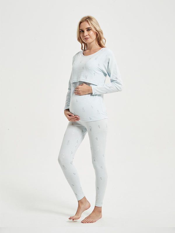 Beaumama ensemble d'allaitement deux pièces grossesse casual confortable lapin coeur épissage t-shirt pantalon femme enceinte
