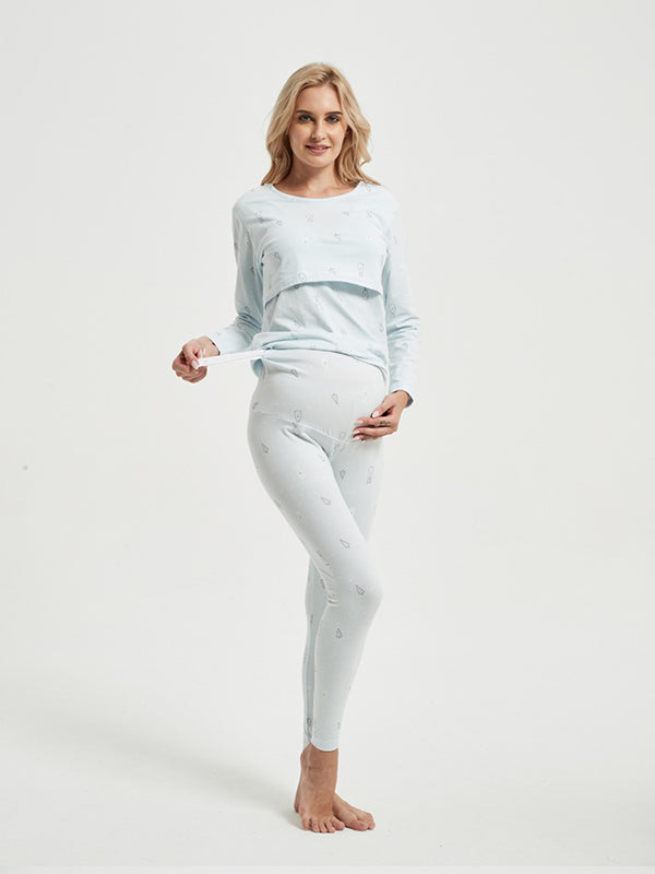 Beaumama ensemble d'allaitement deux pièces grossesse casual confortable lapin coeur épissage t-shirt pantalon femme enceinte