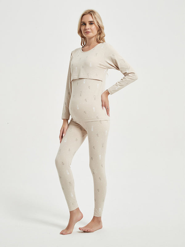Beaumama ensemble d'allaitement deux pièces grossesse casual confortable lapin coeur épissage t-shirt pantalon femme enceinte