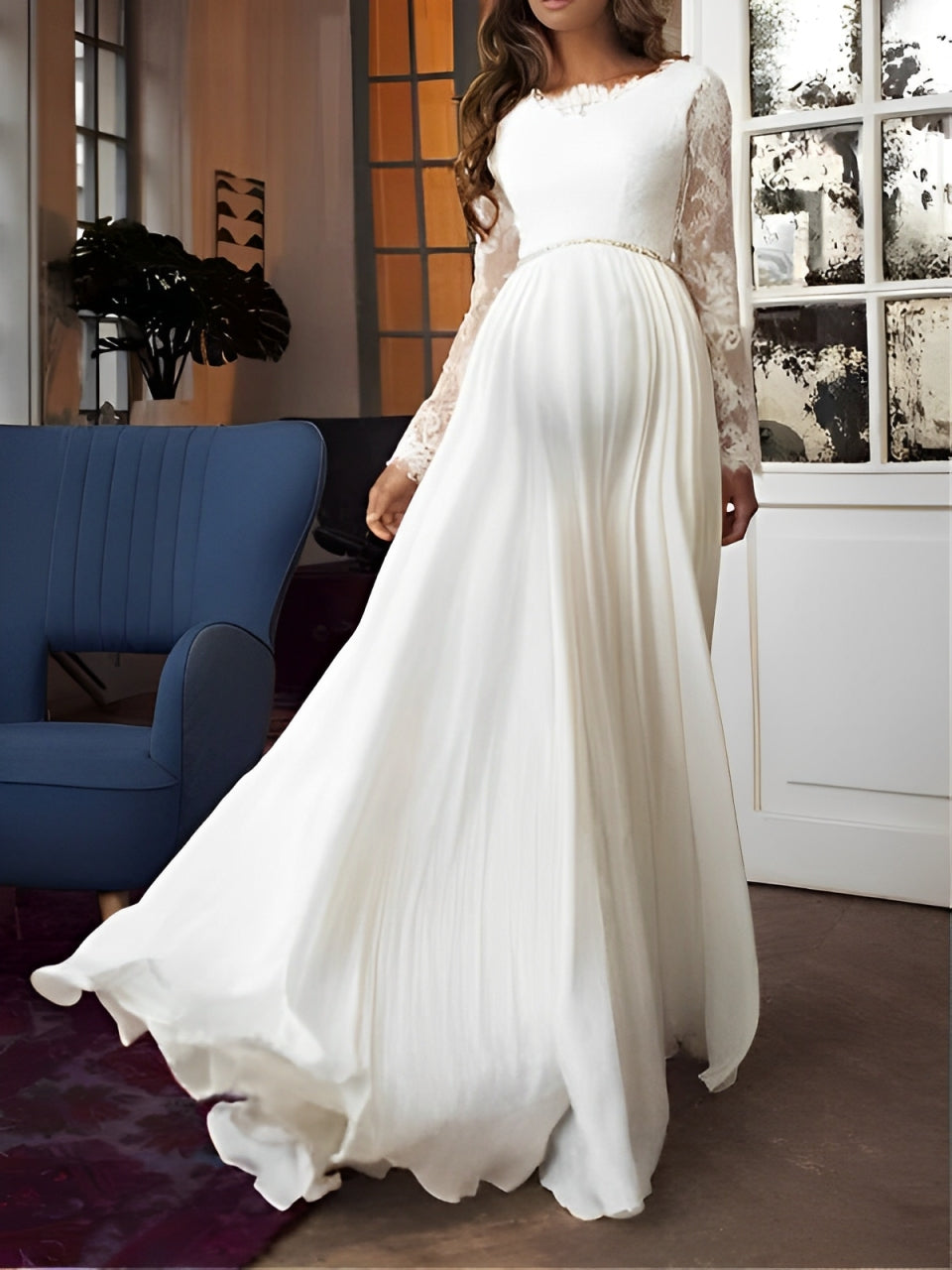 Beaumama robe longue de grossesse soirée mariée mariage dentelle élégant femme enceinte