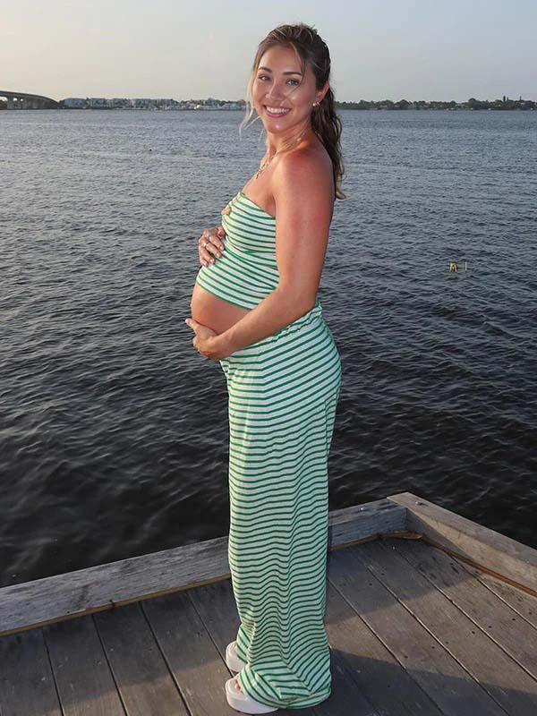 Beaumama haut tubulaire pantalons grossesse vacances 2 pièces rayé femme enceinte