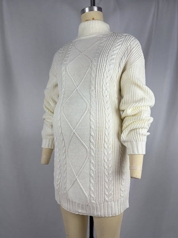Beaumama robe pulls courte grossesse casual simple rugueux tricot torsadé col roulé femme enceinte