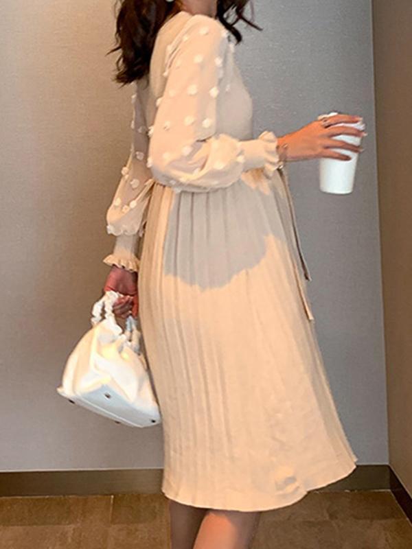 Beaumama robes pulls mi-longue grossesse allaitement pois plissé tulle manches longues femme enceinte