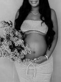 Beaumama robes photo longue grossesse baby shower élégant crochet tricot costume deux pièces dos nu fendu le côté femme enceinte