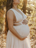 Beaumama robes photo longue grossesse baby shower élégant fendu le côté fluide dos nu découpe femme enceinte