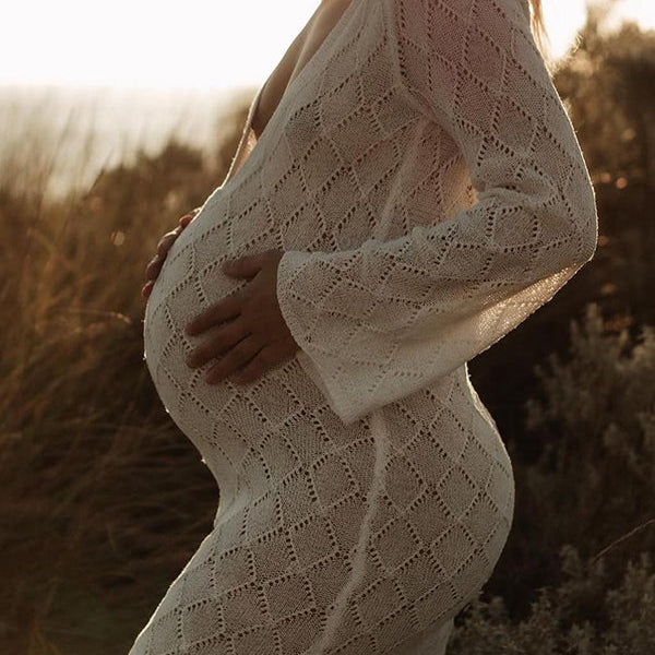 Beaumama robes photo longue grossesse élégant baby shower dos nu crochet tricot femme enceinte