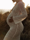 Beaumama robes photo longue grossesse élégant baby shower dos nu crochet tricot femme enceinte