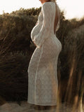 Beaumama robes photo longue grossesse élégant baby shower dos nu crochet tricot femme enceinte